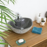 WOHNFREUDEN Naturstein Waschbecken rund oval 40 cm poliert ✓ Stein Aufsatzwaschbecken für Gäste WC Bad ✓ Stein-Handwaschbecken für Waschplatz ✓ schnell & versandkostenfrei ✓