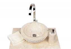 Wohnfreuden Marmor Waschbecken 33 cm creme ✓ rund aussen gehämmert ✓ ideal als Steinwaschbecken oder Naturstein Aufsatzwaschbecken für Bad Gäste WC ✓ schnell & versandkostenfrei ✓