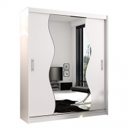 Mirjan24 Schwebetürenschrank Kola X mit Spiegel, Hochwertiges Schlafzimmerschrank, Schiebetür, Elegante Garderobeschrank, Schlafzimmer, Jugendzimmer (ohne Beleuchtung, Weiß Matt)