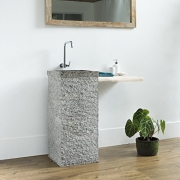 WOHNFREUDEN Marmor Stand-Waschbecken 45 x 90 cm ✓ groß eckig grau gehämmert ✓ Naturstein Waschplatz Handwaschbecken Steinwaschschale Naturstein-Aufsatzwaschbecken für Ihr Bad ✓ inkl. techn. Zeichnung ✓ schnell & versandkostenfrei