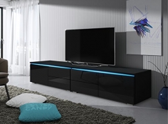 TV Schrank Lowboard Sideboard Tisch Möbel Board Luv Double mit LED (Schwarz Matt / Schwarz Hochglanz)