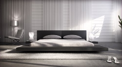 Polster-Bett 200 x 200 cm schwarz aus Kunstleder mit integrierten Nachtkonsolen | Lraep | Das Kunst-Leder-Bett ist ein edles Designer-Bett Doppel-Bett 200 cm x 200 cm mit extrem niedriger Betthöhe