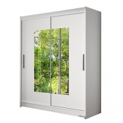 Schwebetürenschrank Westa III Kleiderschrank mit Spiegel, Modernes Schlafzimmerschrank, Schiebetürenschrank, Garderobe, Schlafzimmer (Weiß)