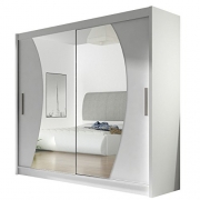 Kleiderschrank mit Spiegel London IX, Schwebetürenschrank, Schiebetürenschrank, Modernes Schlafzimmerschrank 180x215x57cm, Garderobe, Schlafzimmer (Weiß)