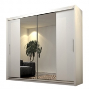 Mirjan24 Schwebetürenschrank Kola IV mit Spiegel, Hochwertiges Schlafzimmerschrank, Schiebetür, Elegante Garderobeschrank, Schlafzimmer, Jugendzimmer (Weiß Matt, ohne Beleuchtung)