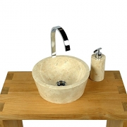 WOHNFREUDEN Marmor Waschbecken 30 cm ✓ groß rund creme ✓ Naturstein Waschplatz Handwaschbecken Steinwaschschale Natursteinwaschbecken für Ihr Bad ✓ inkl. techn. Zeichnung ✓ versandkostenfrei