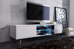Tv Schrank Lowboard Sideboard Tisch Möbel Board Rivano mit LED – Beleuchtung (Weiß Matt / Weiß Hochglanz mit LED)