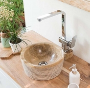 WOHNFREUDEN Marmor Waschbecken 30 cm ✓ klein rund honigbraun ✓ Naturstein Waschplatz Handwaschbecken Steinwaschschale Naturstein-Aufsatzwaschbecken für Ihr Bad ✓ inkl. techn. Zeichnung ✓ schnell & versandkostenfrei